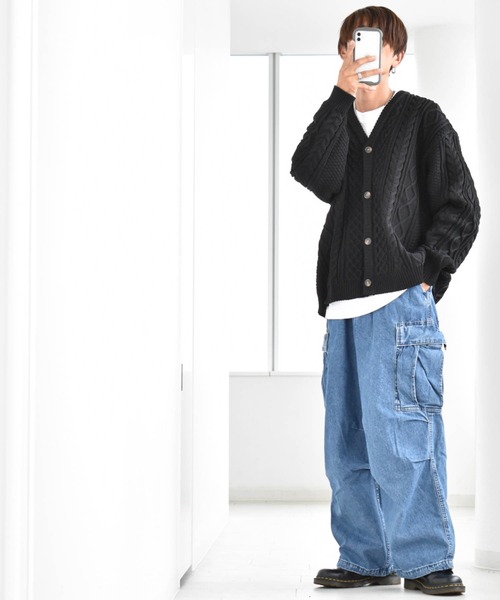 Ritzy（リッツィー）の「アラン編みニットルーズVネックカーディガン レディース メンズ（カーディガン/ボレロ・メンズ・ブラック/ブラウン/グリーン/ライトベージュ・LARGE/X-LARGE/MEDIUM）」の5枚目の写真