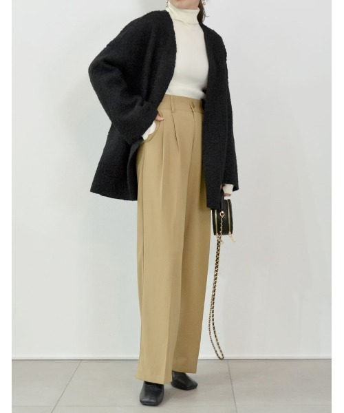 Re:EDIT（リエディ）の「[2WAY]リバーシブルフェイクウールorシープライクボアノーカラーミドルコート（ノーカラージャケット・レディース・モカ/ブラック/グレー/ライトベージュ・MEDIUM/LARGE）」の9枚目の写真