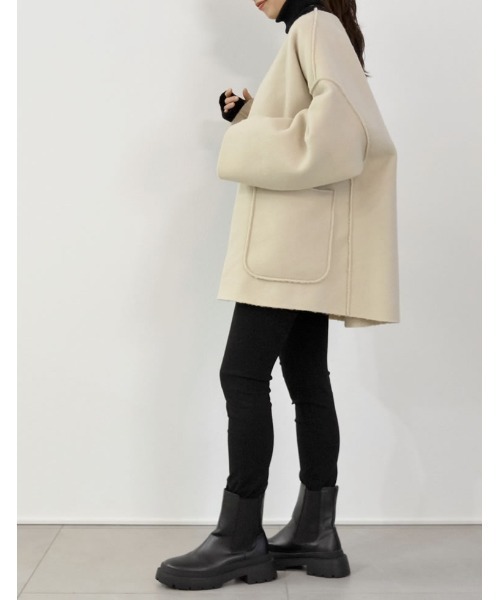 2WAY]リバーシブルフェイクウールorシープライクボアノーカラーミドル