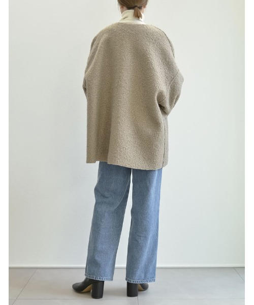 Re:EDIT（リエディ）の「[2WAY]リバーシブルフェイクウールorシープライクボアノーカラーミドルコート（ノーカラージャケット・レディース・モカ/ブラック/グレー/ライトベージュ・MEDIUM/LARGE）」の21枚目の写真