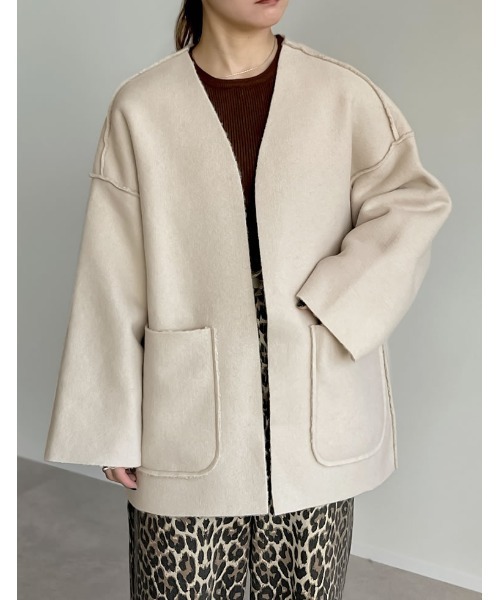 2WAY]リバーシブルフェイクウールorシープライクボアノーカラーミドル