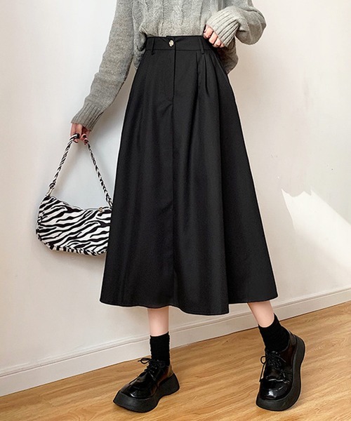Amulet（アミュレット）の「ミモレ丈タックスカート（スカート・レディース・ベージュ/ブラック/ブラウン/ネイビー・L/M/XL）」の3枚目の写真