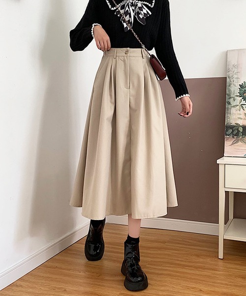 Amulet（アミュレット）の「ミモレ丈タックスカート（スカート・レディース・ベージュ/ブラック/ブラウン/ネイビー・L/M/XL）」の8枚目の写真