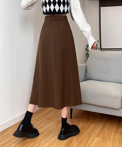 Amulet（アミュレット）の「ミモレ丈タックスカート（スカート・レディース・ベージュ/ブラック/ブラウン/ネイビー・L/M/XL）」の11枚目の写真