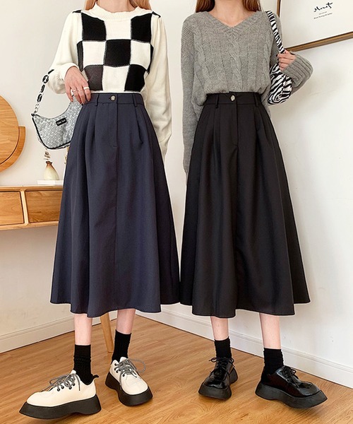 Amulet（アミュレット）の「ミモレ丈タックスカート（スカート・レディース・ベージュ/ブラック/ブラウン/ネイビー・L/M/XL）」の12枚目の写真