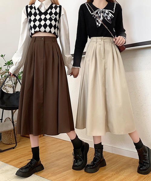 Amulet（アミュレット）の「ミモレ丈タックスカート（スカート・レディース・ベージュ/ブラック/ブラウン/ネイビー・L/M/XL）」の13枚目の写真