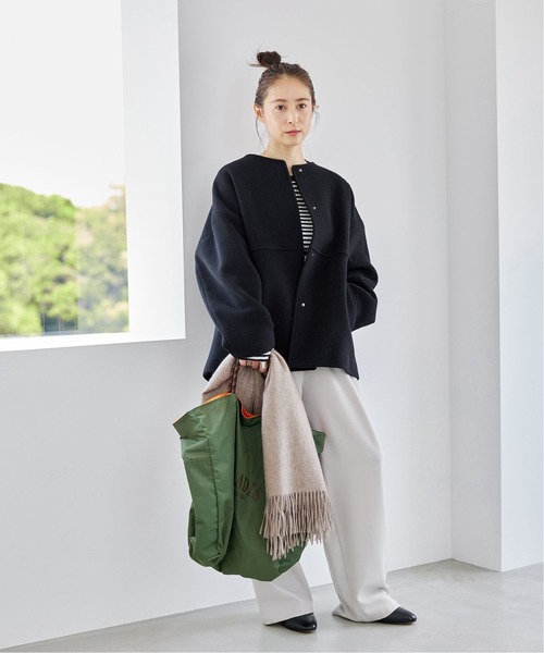 JOURNAL STANDARD（ジャーナルスタンダード）の「■■■《追加》スーパー140ビーバーノーカラーショートコート（ノーカラーコート・レディース・ブラック系その他/ブラック/グレー/ベージュ系その他/チョコ・34/36/38）」の6枚目の写真