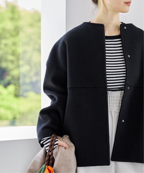 JOURNAL STANDARD（ジャーナルスタンダード）の「■■■《追加》スーパー140ビーバーノーカラーショートコート（ノーカラーコート・レディース・ブラック系その他/ブラック/グレー/ベージュ系その他/チョコ・34/36/38）」の8枚目の写真