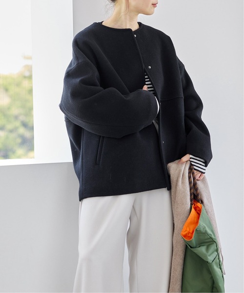 JOURNAL STANDARD（ジャーナルスタンダード）の「■■■《追加》スーパー140ビーバーノーカラーショートコート（ノーカラーコート・レディース・ブラック系その他/ブラック/グレー/ベージュ系その他/チョコ・34/36/38）」の9枚目の写真