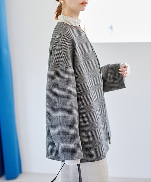 JOURNAL STANDARD（ジャーナルスタンダード）の「■■■《追加》スーパー140ビーバーノーカラーショートコート（ノーカラーコート・レディース・ブラック系その他/ブラック/グレー/ベージュ系その他/チョコ・34/36/38）」の13枚目の写真