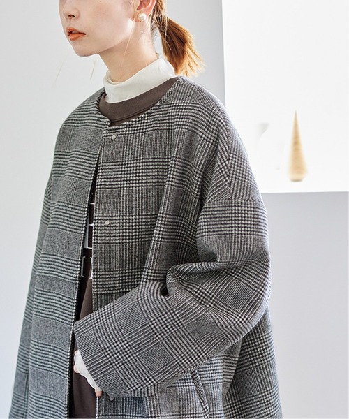 JOURNAL STANDARD（ジャーナルスタンダード）の「■■■《追加》スーパー140ビーバーノーカラーショートコート（ノーカラーコート・レディース・ブラック系その他/ブラック/グレー/ベージュ系その他/チョコ・34/36/38）」の15枚目の写真