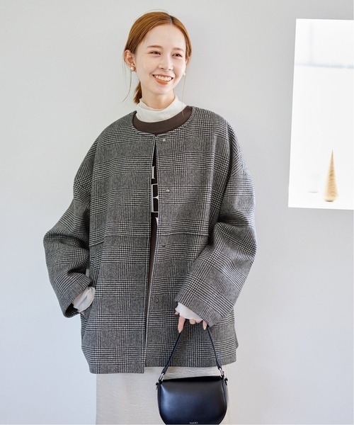 JOURNAL STANDARD（ジャーナルスタンダード）の「■■■《追加》スーパー140ビーバーノーカラーショートコート（ノーカラーコート・レディース・ブラック系その他/ブラック/グレー/ベージュ系その他/チョコ・34/36/38）」の16枚目の写真