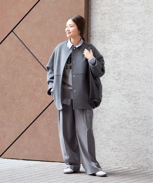 JOURNAL STANDARD（ジャーナルスタンダード）の「■■■《追加》スーパー140ビーバーノーカラーショートコート（ノーカラーコート・レディース・ブラック系その他/ブラック/グレー/ベージュ系その他/チョコ・34/36/38）」の17枚目の写真