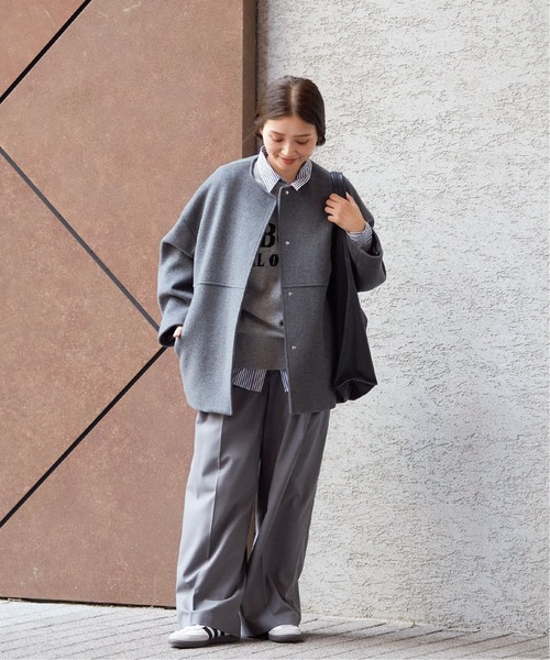 JOURNAL STANDARD（ジャーナルスタンダード）の「■■■《追加》スーパー140ビーバーノーカラーショートコート（ノーカラーコート・レディース・ブラック系その他/ブラック/グレー/ベージュ系その他/チョコ・34/36/38）」の18枚目の写真