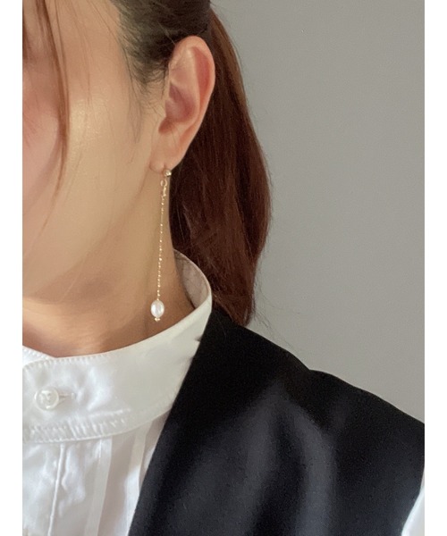 CERCA(チェルカ)の「『NoY.ノイ』淡水パールピアス シンプルロングピアス 14金ゴールドフィルド(ピアス(両耳用)・レディース・A/B/ホワイト・FREE)」の11枚目の写真