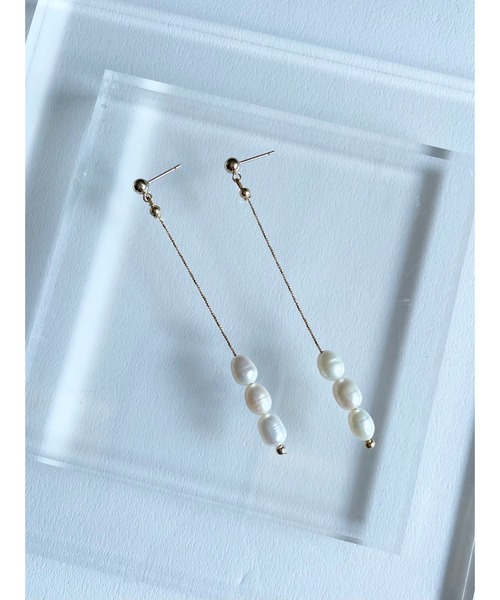 CERCA(チェルカ)の「『NoY.ノイ』淡水パールピアス シンプルロングピアス 14金ゴールドフィルド(ピアス(両耳用)・レディース・A/B/ホワイト・FREE)」の13枚目の写真