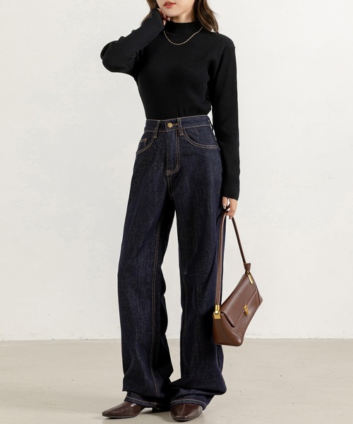 DAY CLOSET(デイ クローゼット)の「レディース タートルネックリブニットセータートップス 春秋冬(ニット/セーター・レディース・キャメル/ブラック/ベージュ/グリーン/ダークグレー/グレー/ネイビー/ワインレッド/ピンク/ホワイト/レッド/イエロー/オレンジ・FREE)」の19枚目の写真