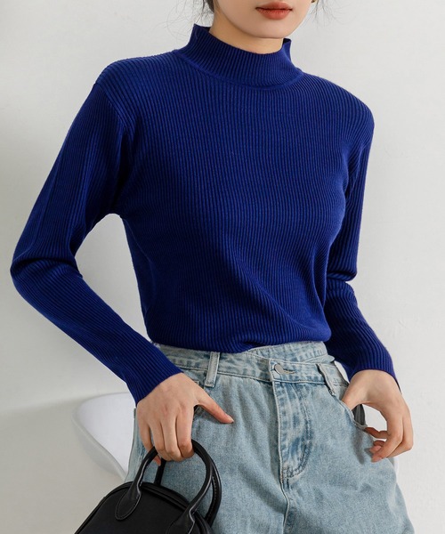 セール】レディース タートルネックリブニットセータートップス