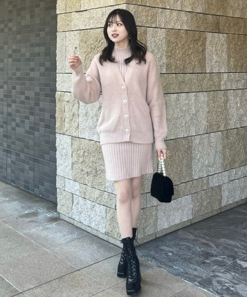 セール】ビジュー釦カーデミニセットニットワンピース（ワンピース