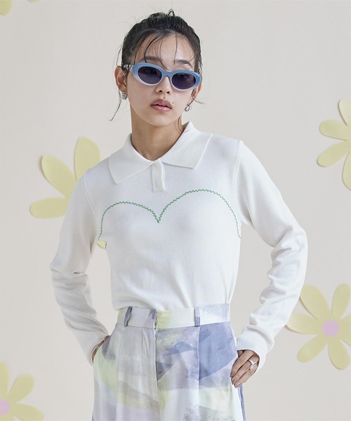 miette(ミエット)の「ジグザグステッチポロニット(ニット/セーター・レディース・オフホワイト/ブラック/ライトブルー/ピンク・FREE)」の2枚目の写真