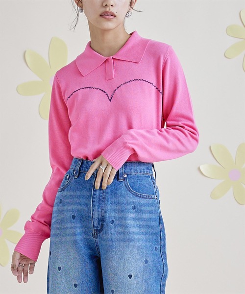 miette(ミエット)の「ジグザグステッチポロニット(ニット/セーター・レディース・オフホワイト/ブラック/ライトブルー/ピンク・FREE)」の4枚目の写真