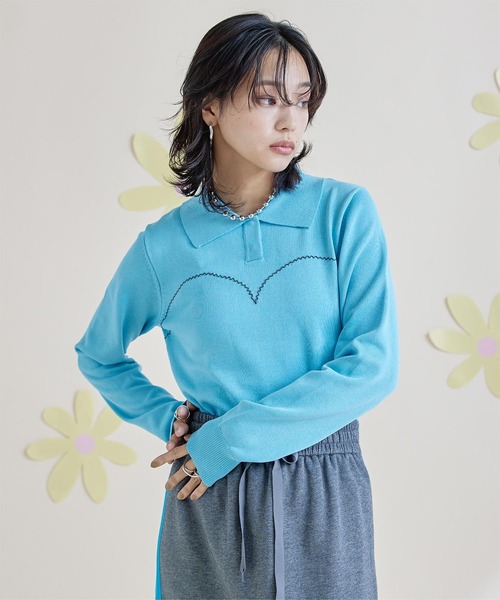 miette(ミエット)の「ジグザグステッチポロニット(ニット/セーター・レディース・オフホワイト/ブラック/ライトブルー/ピンク・FREE)」の1枚目の写真
