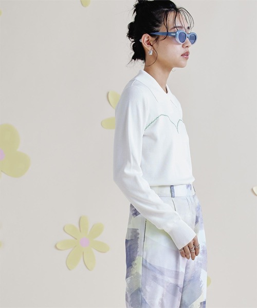 miette(ミエット)の「ジグザグステッチポロニット(ニット/セーター・レディース・オフホワイト/ブラック/ライトブルー/ピンク・FREE)」の6枚目の写真