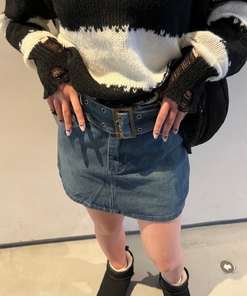 nemne store(ネンネストア)の「【Ne/Flim】デニムショートスカート(スカート・レディース・ブルー/ブラック・SMALL/MEDIUM)」の4枚目の写真