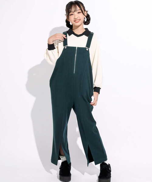 ZIDDY（ジディ）の「ジップ付き前スリットオーバーオール(130~160cm)（つなぎ/オールインワン・キッズ・グリーン/ベージュ・140cm/FREE/150cm/130cm）」の7枚目の写真