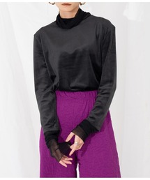 Settimissimo | ベロア×シアーレイヤード タートルネック プルオーバー 長袖(Tシャツ/カットソー)