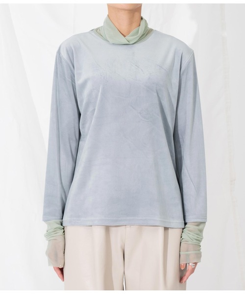 Settimissimo（セッティミッシモ）の「ベロア×シアーレイヤード タートルネック プルオーバー 長袖（Tシャツ/カットソー・レディース・オフホワイト/グレー/ブラック・FREE）」の7枚目の写真