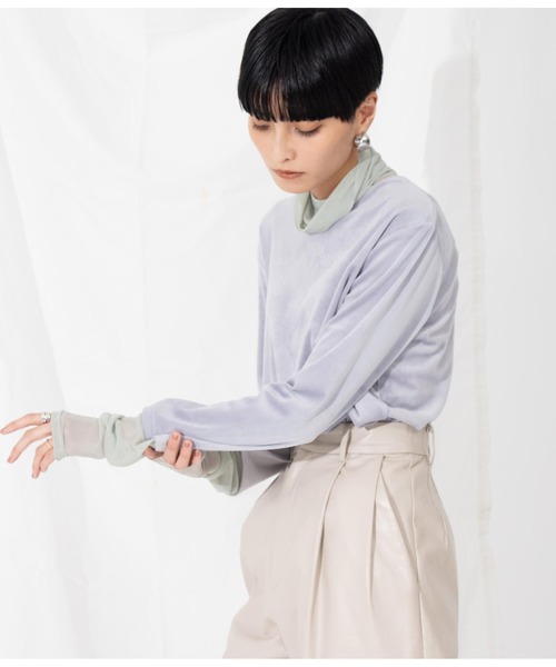 Settimissimo（セッティミッシモ）の「ベロア×シアーレイヤード タートルネック プルオーバー 長袖（Tシャツ/カットソー・レディース・オフホワイト/グレー/ブラック・FREE）」の13枚目の写真