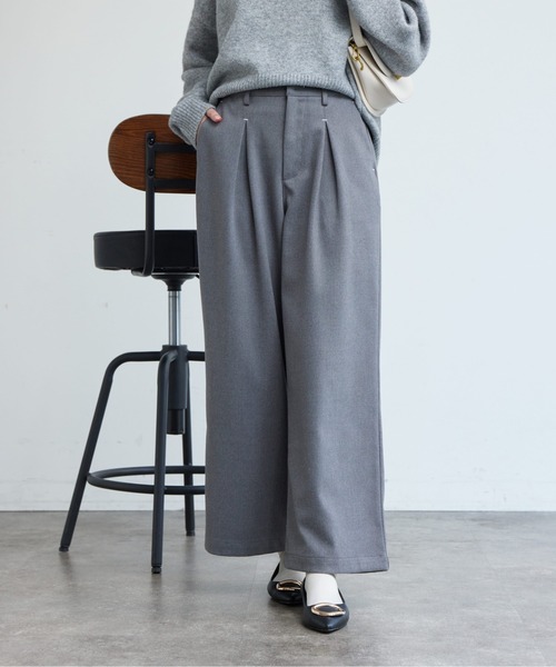 Chez toi(シェトワ)の「ポイントステッチ起毛ワイドパンツ(その他パンツ・レディース・グレー/ブラック/アイボリー・FREE)」の1枚目の写真