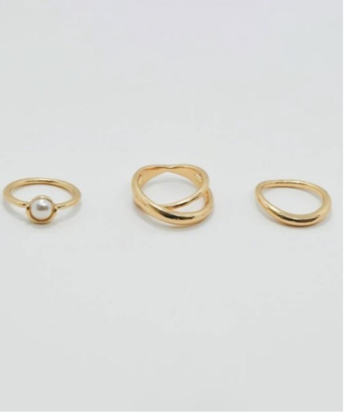 【限定‼️】ゴールデンパール CZ リング 2点セット セール】【GOLDY】3PCS パール & メタル セットリング / 5221204