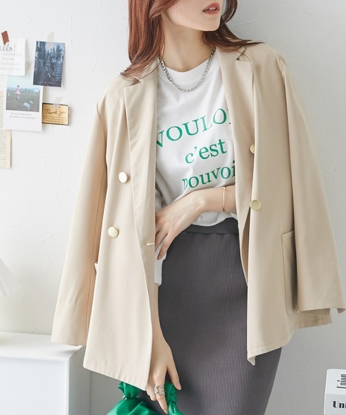 nissen(ニッセン)の「ダブルブレストジャケット(テーラードジャケット・レディース・ネイビー/ベージュ・S/M/L/LL)」の1枚目の写真