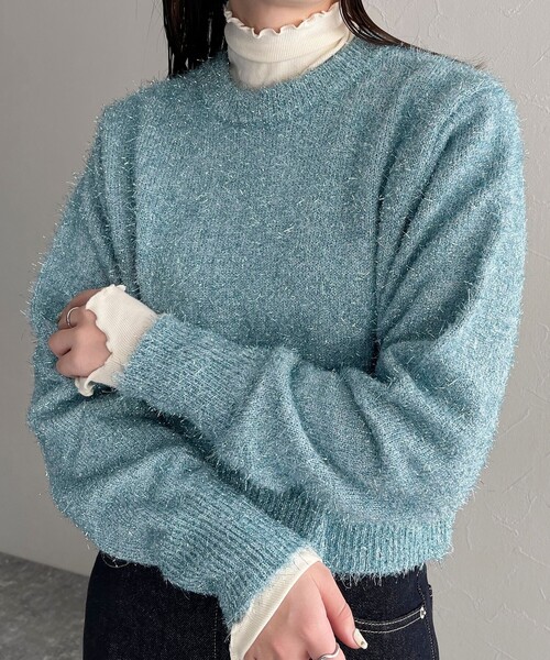 fredy emue(フレディエミュ)の「ラメシャギープルオーバーニット(ニット/セーター・レディース・サックスブルー/ブラック・38)」の3枚目の写真