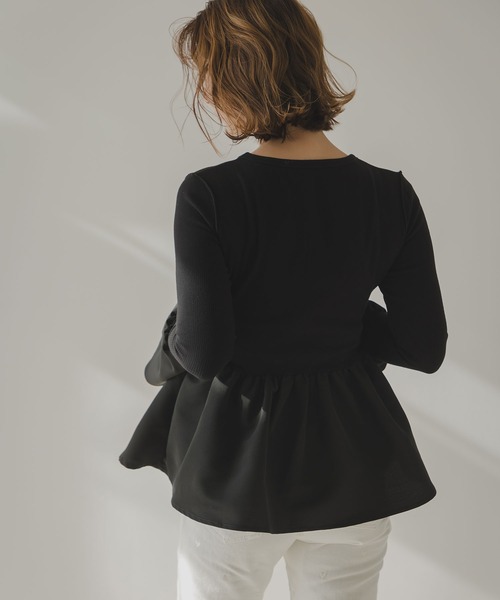 rectangle（レクタングル）の「フレアスリーブペプラムカットソー（Tシャツ/カットソー・レディース・オフホワイト/ブラック・FREE）」の14枚目の写真