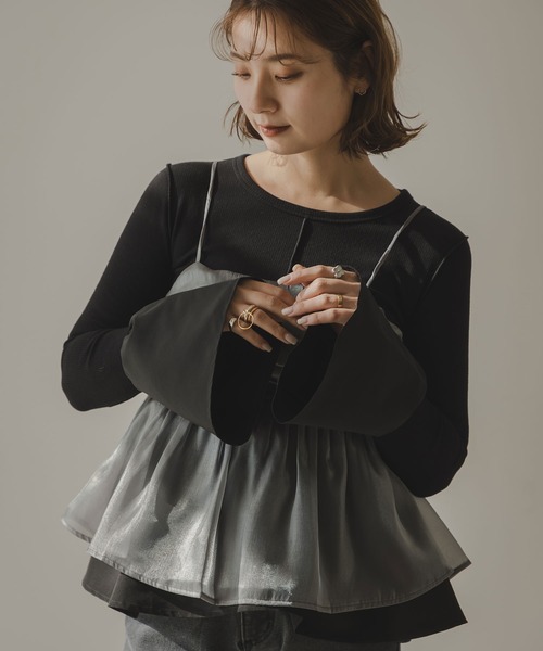 rectangle（レクタングル）の「フレアスリーブペプラムカットソー（Tシャツ/カットソー・レディース・オフホワイト/ブラック・FREE）」の16枚目の写真