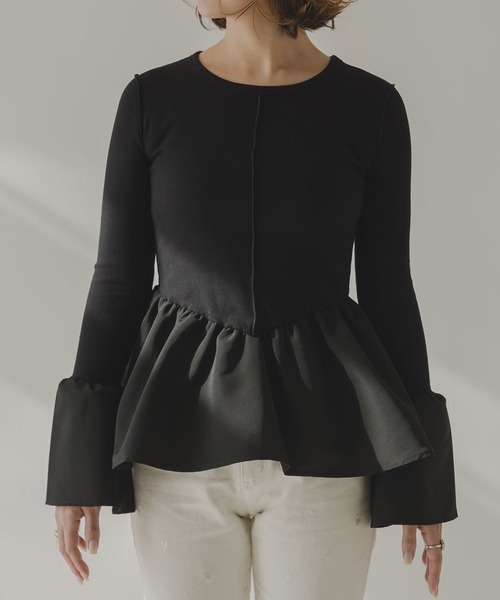 rectangle（レクタングル）の「フレアスリーブペプラムカットソー（Tシャツ/カットソー・レディース・オフホワイト/ブラック・FREE）」の17枚目の写真