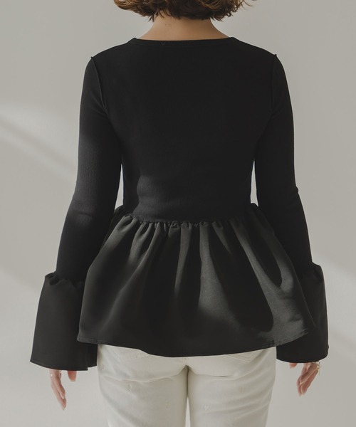 rectangle（レクタングル）の「フレアスリーブペプラムカットソー（Tシャツ/カットソー・レディース・オフホワイト/ブラック・FREE）」の18枚目の写真