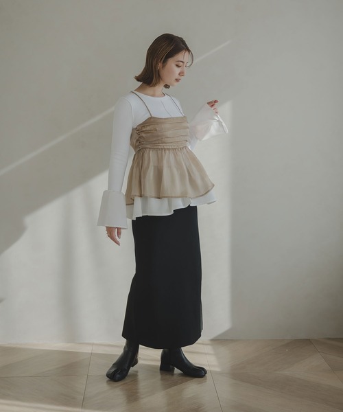 rectangle（レクタングル）の「フレアスリーブペプラムカットソー（Tシャツ/カットソー・レディース・オフホワイト/ブラック・FREE）」の9枚目の写真