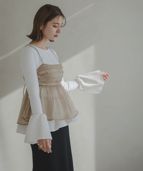 rectangle（レクタングル）の「フレアスリーブペプラムカットソー（Tシャツ/カットソー・レディース・オフホワイト/ブラック・FREE）」の10枚目の写真