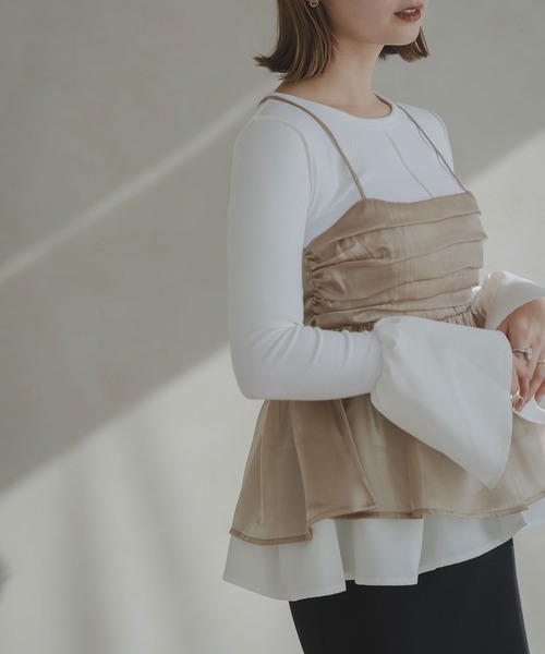 rectangle（レクタングル）の「フレアスリーブペプラムカットソー（Tシャツ/カットソー・レディース・オフホワイト/ブラック・FREE）」の8枚目の写真
