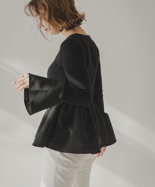 rectangle（レクタングル）の「フレアスリーブペプラムカットソー（Tシャツ/カットソー・レディース・オフホワイト/ブラック・FREE）」の13枚目の写真