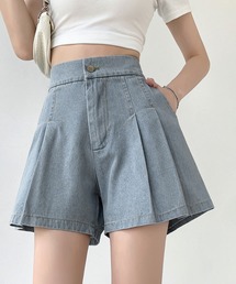 ハイウエストデニムミニワイドパンツ