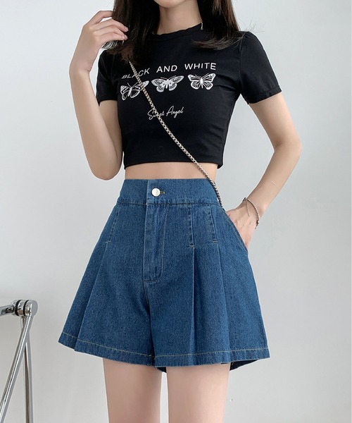 MAISON DE THERESE(メゾン ド テレーズ)の「ハイウエストデニムミニワイドパンツ(デニムパンツ・レディース・ブルー/ライトブルー・M/L/XL)」の8枚目の写真