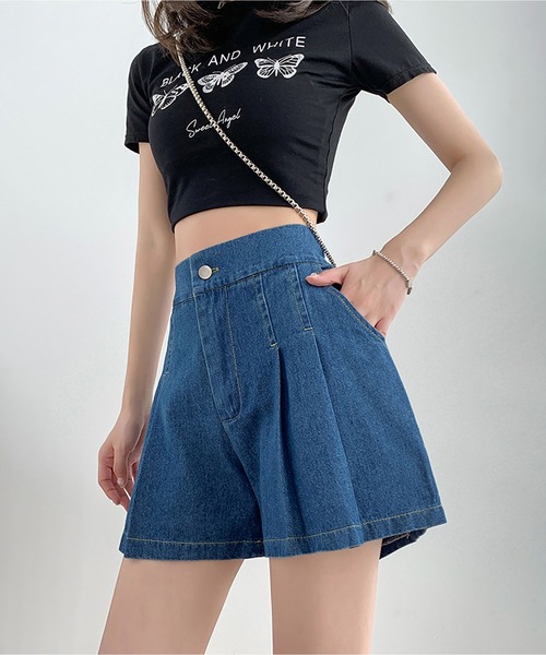 MAISON DE THERESE(メゾン ド テレーズ)の「ハイウエストデニムミニワイドパンツ(デニムパンツ・レディース・ブルー/ライトブルー・M/L/XL)」の7枚目の写真