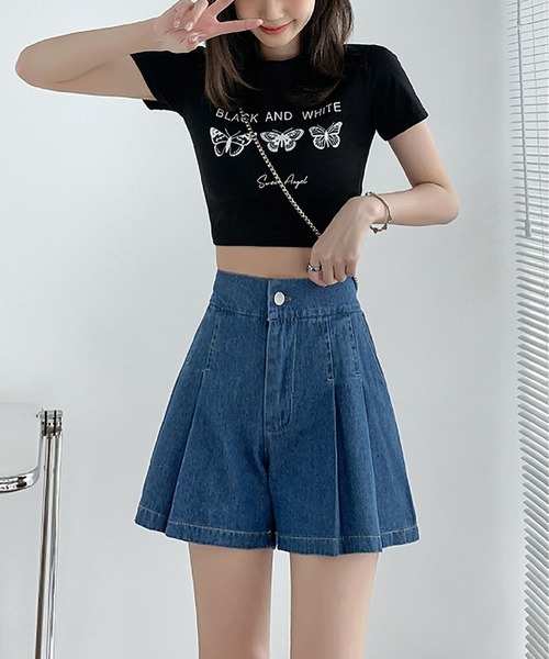 MAISON DE THERESE(メゾン ド テレーズ)の「ハイウエストデニムミニワイドパンツ(デニムパンツ・レディース・ブルー/ライトブルー・M/L/XL)」の9枚目の写真
