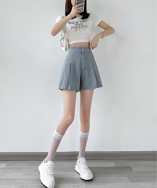 MAISON DE THERESE(メゾン ド テレーズ)の「ハイウエストデニムミニワイドパンツ(デニムパンツ・レディース・ブルー/ライトブルー・M/L/XL)」の10枚目の写真