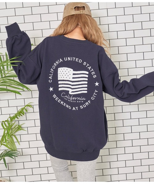 anap mimpi（アナップミンピ）の「国旗 刺繍 プリント 裏毛 スウェット トレーナー（スウェット・レディース・キナリ/ネイビー・FREE）」の22枚目の写真